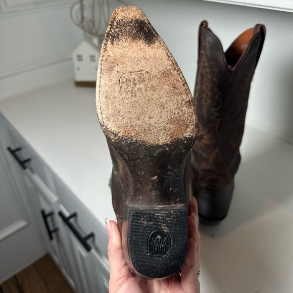 Dan Post Western Cowboy Boots Brown Leather Women’s 7.5 Classic Stitch Square - Picture 8 of 9